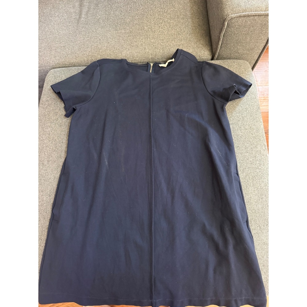 Loft Navy Blue Short Sleeve Shift Dress with Pockets and Back Zipper XL